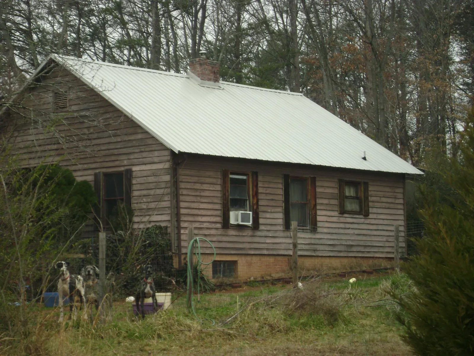 White metal roof on an old wood sided farmhouse, from a Metal Roof Installation job in College Point